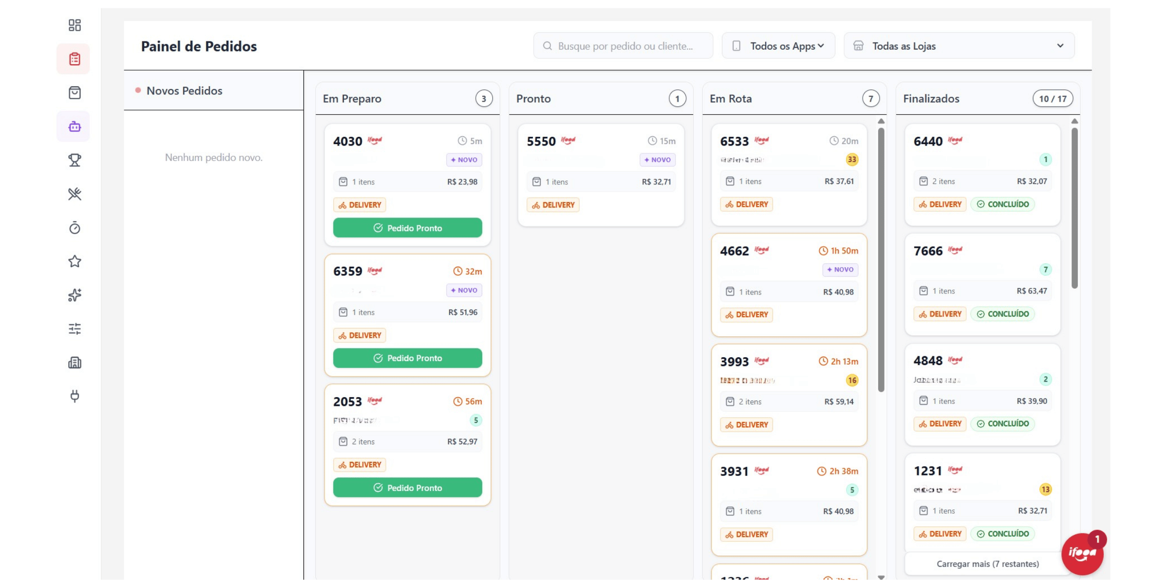 Painel de Pedidos da Velozze: todos os pedidos dos seus apps num Kanban em tempo real.